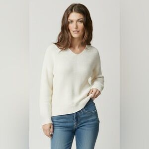 J. Crew Mercantile Cotton Knit V Neck Sweater Thick Nautical Coastal Ivory SMALL